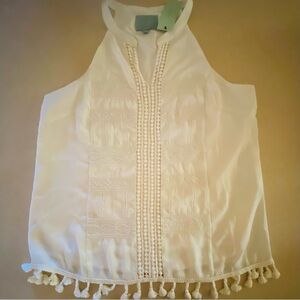 Skies Are Blue Cream Tassel Trim Halter Style Top NWT